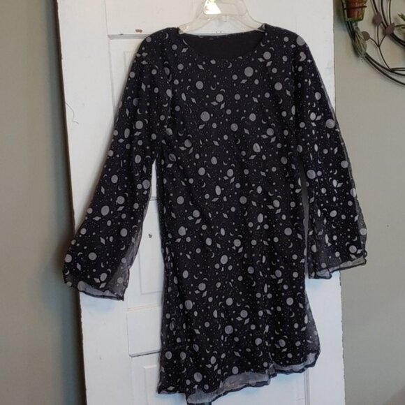 Long Sleeve Lined Planet Star Space Modest Midi Dress Science Astrology - Picture 1 of 5